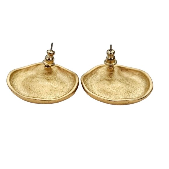Matte Gold Tone Round Hammered Disc Post Earrings L405 - Picture 5 of 8